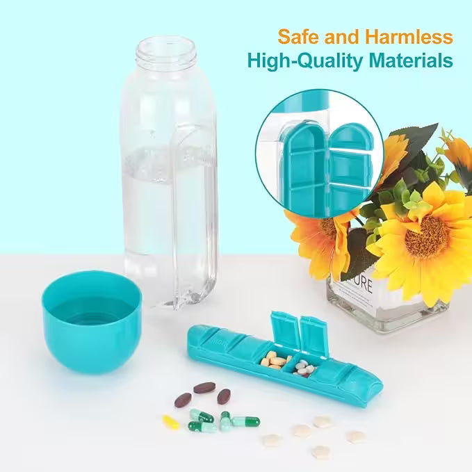 2 in 1 Water Bottle With Pill Organizer – 600ml