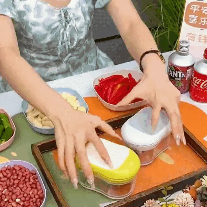Double Garlic Cutter – Manual Vegetable Chopper & Food Processor with Multi-Blade Design