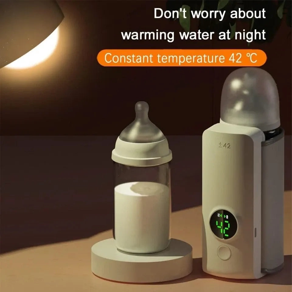 Portable Baby Bottle Warmer - USB Rechargeable Milk Heater with 6 Temperature Levels & Display