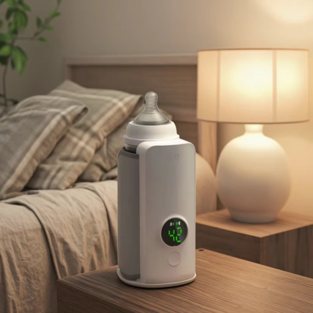 Portable Baby Bottle Warmer - USB Rechargeable Milk Heater with 6 Temperature Levels & Display